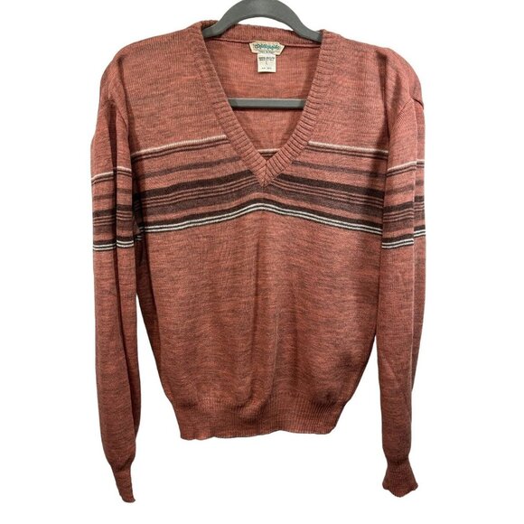 Vtg Collectables Acrylic Knit V Neck Striped Sweater Made In Italy Large Thin - Picture 1 of 3